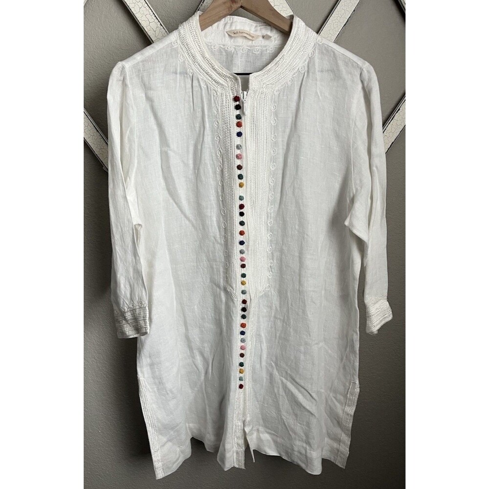 Soft Surroundings Women’s XL Linen Desert Tunic Top Full Zip Multicolor Knots